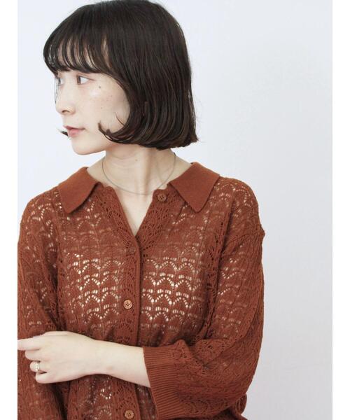 Samansa Mos2 blue（サマンサモスモスブルー）の「透かし柄ニットポロ（ニット/セーター・レディース・キナリ/ブラウン/ブラック・F）」の2枚目の写真