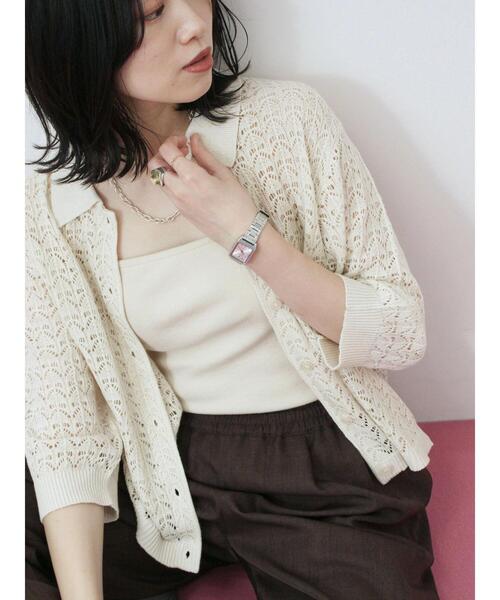 Samansa Mos2 blue（サマンサモスモスブルー）の「透かし柄ニットポロ（ニット/セーター・レディース・キナリ/ブラウン/ブラック・F）」の3枚目の写真