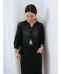 Samansa Mos2 blue | 透かし柄ニットポロ(ニット/セーター)