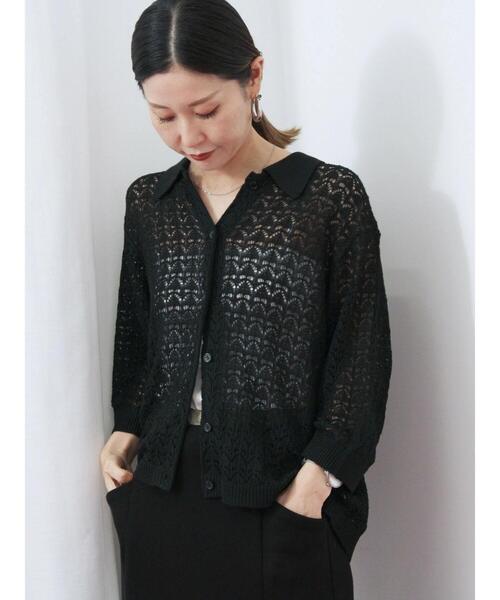 Samansa Mos2 blue（サマンサモスモスブルー）の「透かし柄ニットポロ（ニット/セーター・レディース・キナリ/ブラウン/ブラック・F）」の4枚目の写真