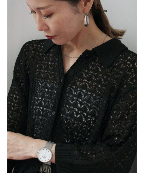 Samansa Mos2 blue（サマンサモスモスブルー）の「透かし柄ニットポロ（ニット/セーター・レディース・キナリ/ブラウン/ブラック・F）」の6枚目の写真