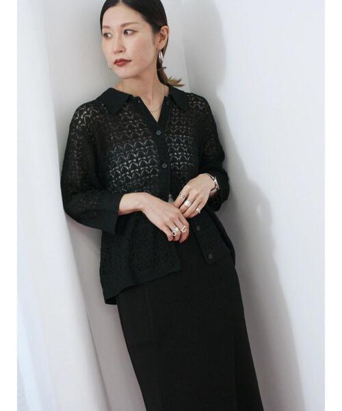 Samansa Mos2 blue（サマンサモスモスブルー）の「透かし柄ニットポロ（ニット/セーター・レディース・キナリ/ブラウン/ブラック・F）」の7枚目の写真