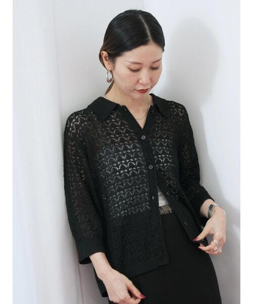 Samansa Mos2 blue（サマンサモスモスブルー）の「透かし柄ニットポロ（ニット/セーター・レディース・キナリ/ブラウン/ブラック・F）」の9枚目の写真