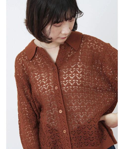 Samansa Mos2 blue（サマンサモスモスブルー）の「透かし柄ニットポロ（ニット/セーター・レディース・キナリ/ブラウン/ブラック・F）」の15枚目の写真