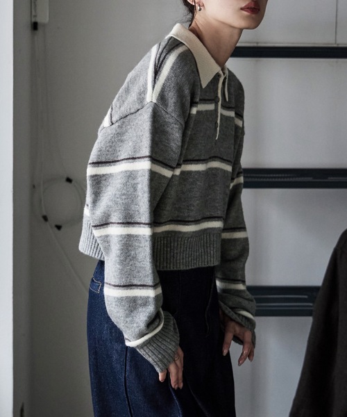 マルチボーダーポロ襟ニット（ニット/セーター）｜etoll.（エトル）の