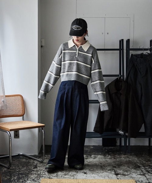 マルチボーダーポロ襟ニット（ニット/セーター）｜etoll.（エトル）の