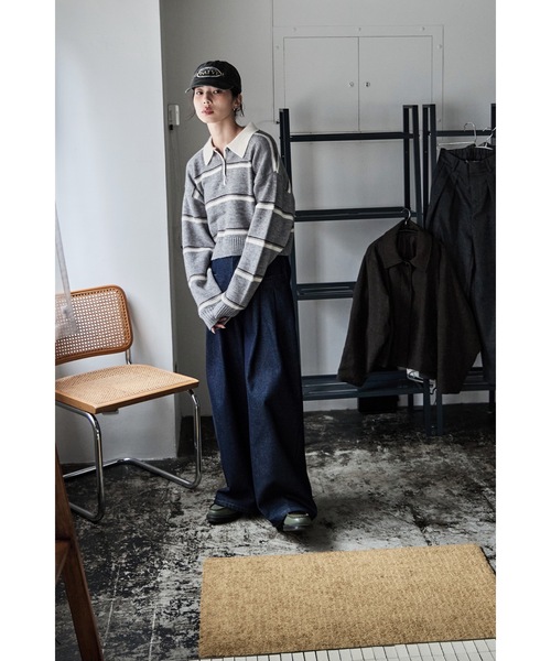 etoll.（エトル）の「マルチボーダーポロ襟ニット（ニット/セーター・レディース・グレー/アイボリー/ネイビー・FREE）」の4枚目の写真