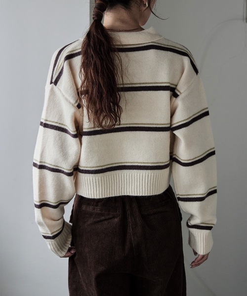 etoll.（エトル）の「マルチボーダーポロ襟ニット（ニット/セーター・レディース・グレー/アイボリー/ネイビー・FREE）」の10枚目の写真
