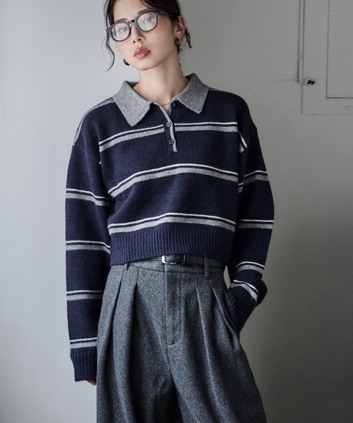 etoll.（エトル）の「マルチボーダーポロ襟ニット（ニット/セーター・レディース・グレー/アイボリー/ネイビー・FREE）」の21枚目の写真