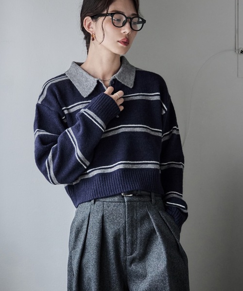 マルチボーダーポロ襟ニット（ニット/セーター）｜etoll.（エトル）の