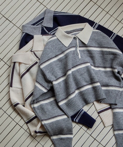 etoll.（エトル）の「マルチボーダーポロ襟ニット（ニット/セーター・レディース・グレー/アイボリー/ネイビー・FREE）」の19枚目の写真