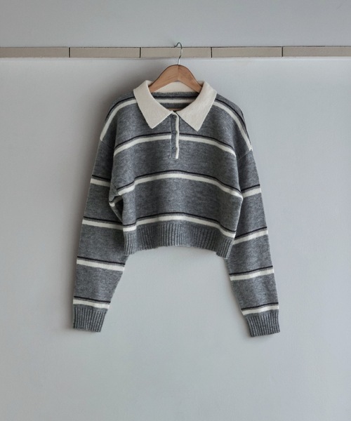 etoll.（エトル）の「マルチボーダーポロ襟ニット（ニット/セーター・レディース・グレー/アイボリー/ネイビー・FREE）」の15枚目の写真