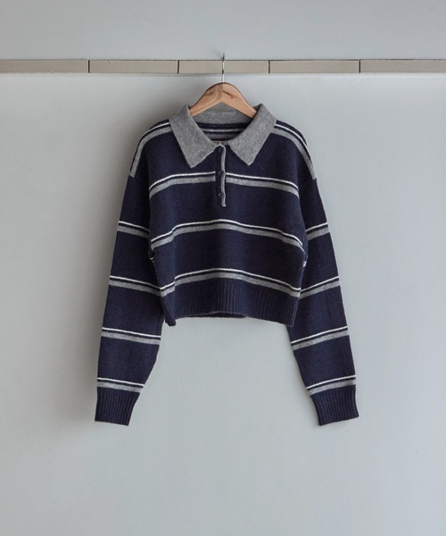 etoll.（エトル）の「マルチボーダーポロ襟ニット（ニット/セーター・レディース・グレー/アイボリー/ネイビー・FREE）」の14枚目の写真