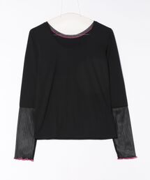 Q | ストライプチュールウォームインナー(Tシャツ/カットソー)
