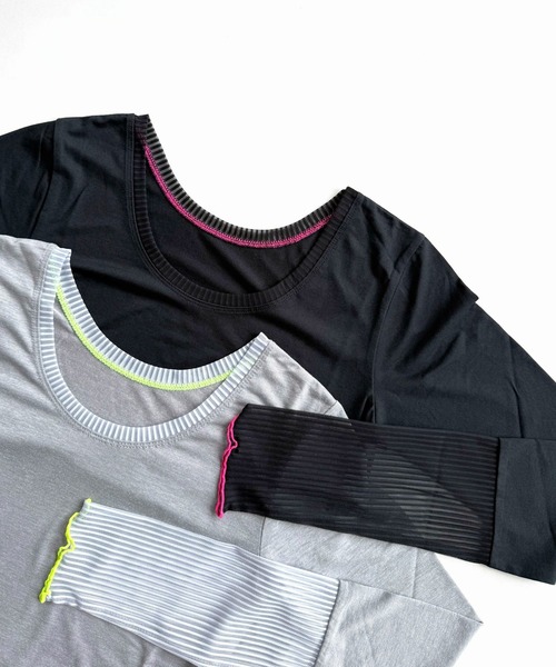 Q(キュー)の「ストライプチュールウォームインナー(Tシャツ/カットソー・レディース・ライトグレー/ブラック・MEDIUM)」の10枚目の写真