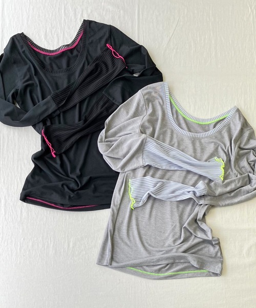 Q(キュー)の「ストライプチュールウォームインナー(Tシャツ/カットソー・レディース・ライトグレー/ブラック・MEDIUM)」の9枚目の写真