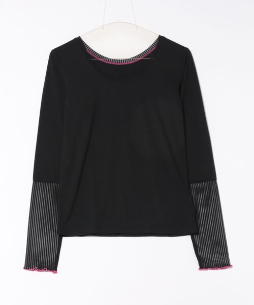 Q(キュー)の「ストライプチュールウォームインナー(Tシャツ/カットソー・レディース・ライトグレー/ブラック・MEDIUM)」の5枚目の写真