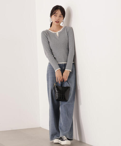 PROPORTION BODY DRESSING（プロポーションボディドレッシング）の「＜ウォッシャブル＞レイヤード風ヘンリーネックニット / 1215270024（ニット/セーター・レディース・ピンク/グレー系その他/ホワイト系その他・SMALL/MEDIUM）」の6枚目の写真