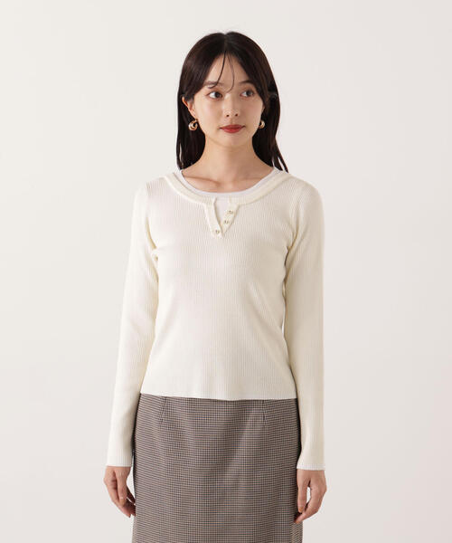 PROPORTION BODY DRESSING（プロポーションボディドレッシング）の「＜ウォッシャブル＞レイヤード風ヘンリーネックニット / 1215270024（ニット/セーター・レディース・ピンク/グレー系その他/ホワイト系その他・SMALL/MEDIUM）」の16枚目の写真