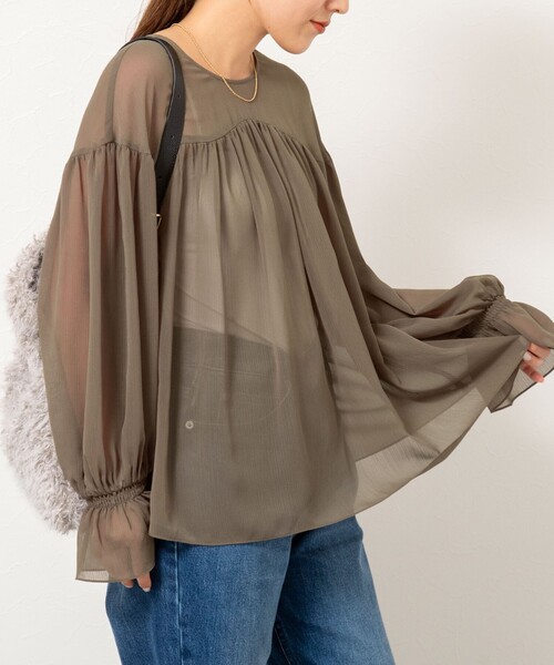 セール】ウォッシャブル楊柳ギャザーブラウス（シャツ/ブラウス