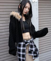 WEGO/フェイクファー付きケーブルニットパーカー