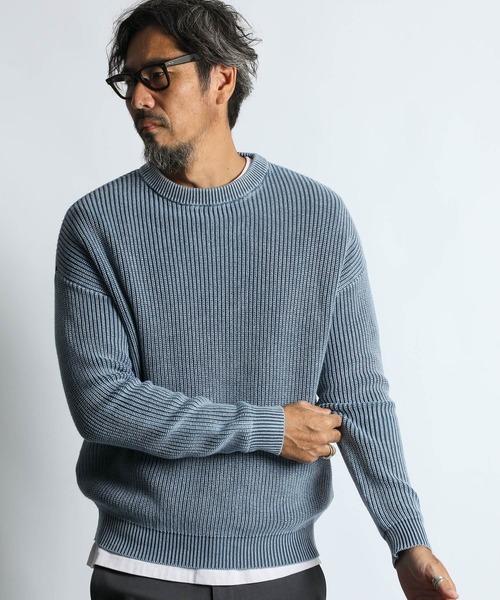 The DUFFER of ST.GEORGE（ザダファーオブセントジョージ）の「GARMENT-DYE FADE COLOR KNIT：製品染め フェードカラー ニット（ニット/セーター・メンズ・ブルー/ブルーグリーン/バーガンディー/ブラック・SMALL/MEDIUM/LARGE/X-LARGE）」の3枚目の写真