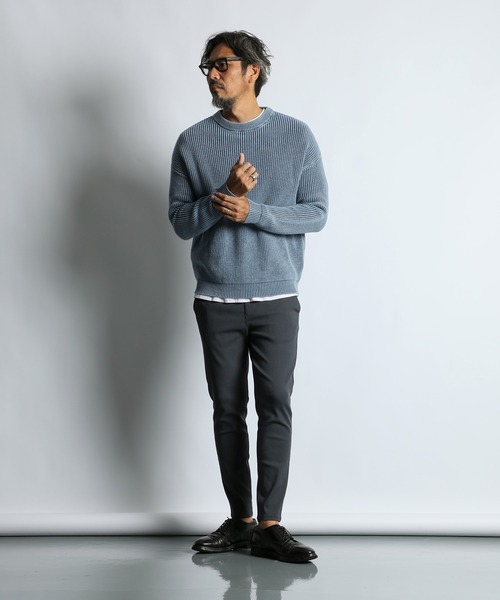 The DUFFER of ST.GEORGE（ザダファーオブセントジョージ）の「GARMENT-DYE FADE COLOR KNIT：製品染め フェードカラー ニット（ニット/セーター・メンズ・ブルー/ブルーグリーン/バーガンディー/ブラック・SMALL/MEDIUM/LARGE/X-LARGE）」の8枚目の写真