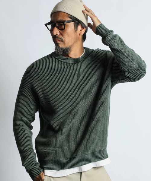 The DUFFER of ST.GEORGE（ザダファーオブセントジョージ）の「GARMENT-DYE FADE COLOR KNIT：製品染め フェードカラー ニット（ニット/セーター・メンズ・ブルー/ブルーグリーン/バーガンディー/ブラック・SMALL/MEDIUM/LARGE/X-LARGE）」の9枚目の写真