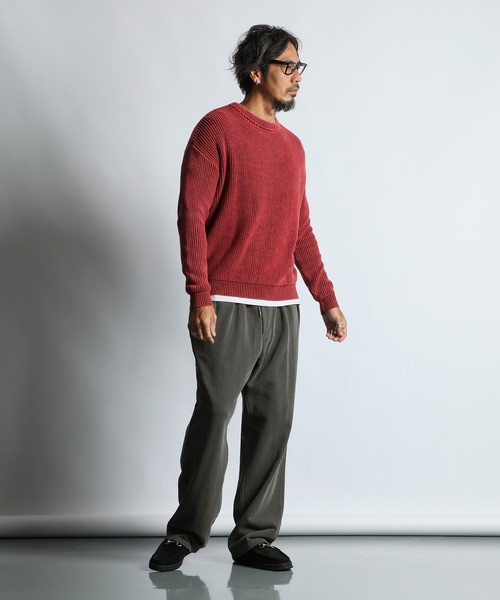 The DUFFER of ST.GEORGE（ザダファーオブセントジョージ）の「GARMENT-DYE FADE COLOR KNIT：製品染め フェードカラー ニット（ニット/セーター・メンズ・ブルー/ブルーグリーン/バーガンディー/ブラック・SMALL/MEDIUM/LARGE/X-LARGE）」の12枚目の写真