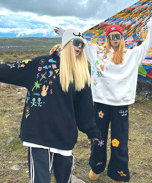WESTSEA(ウエストシー)の「落書きモチーフ プルパーカー 長袖(パーカー・メンズ・ホワイト/ブラック・M/L/XL)」の5枚目の写真