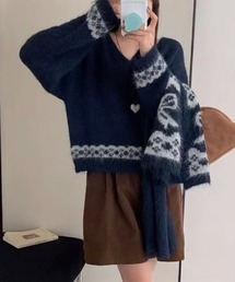 3wayセーラーカラーニットトップス/ショール付きふわもこニット
