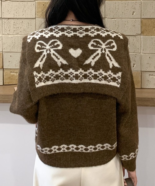 セール】3wayセーラーカラーニットトップス/ショール付きふわもこ