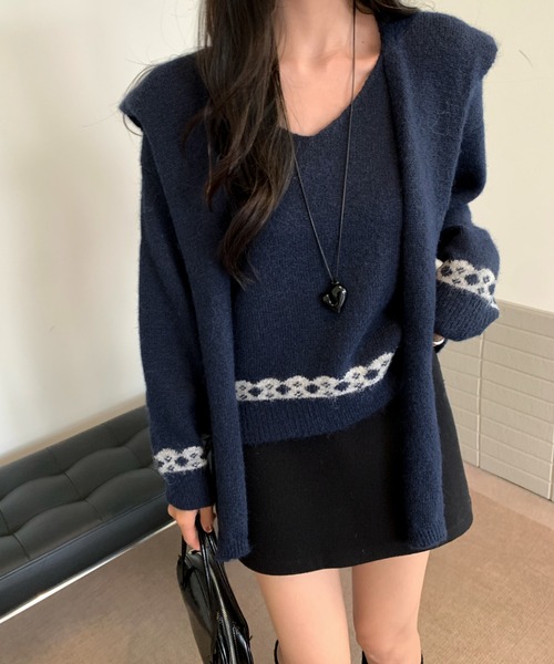 d.i.a/セクシーニットベアトップ★サスペンダー付/専用♡ セール】3wayセーラーカラーニットトップス/ショール付きふわもこ