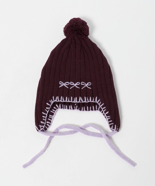 green label relaxing（グリーンレーベルリラクシング）の「リボン ニットキャップ / キッズ（ニットキャップ/ビーニー・キッズ・ライトブルー/ワイン・FREE）」の3枚目の写真