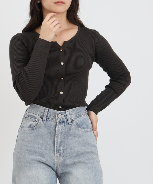 TRUDEA（トルディア）の「スリットフェイクリブニット（ニット/セーター・レディース・ネイビー/ブラウン/レッド/ブラック・MEDIUM/LARGE）」の3枚目の写真