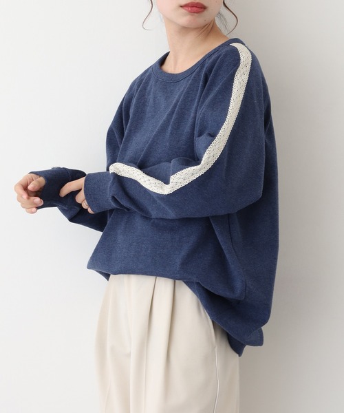 Arinomama（アリノママ）の「Arinomama 圧縮天竺　レースライントレーナー（スウェット・レディース・スミクロ/ネイビー/ベージュ/アイボリー・FREE）」の15枚目の写真