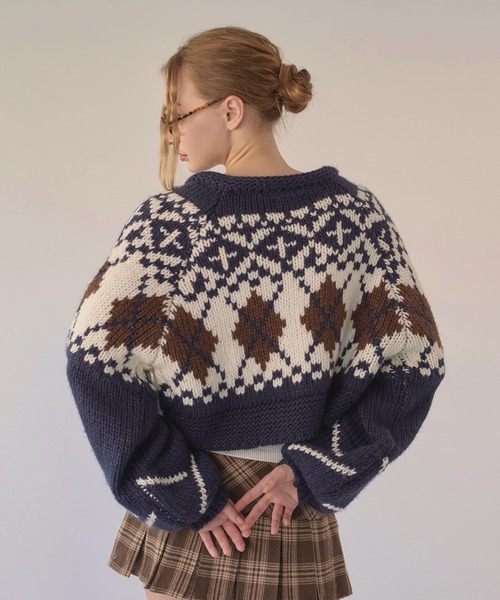 hazyl（ヘイジル）の「Nordic knit cardigan / ノルディックニットカーディガン（カーディガン/ボレロ・レディース・ボルドー/ネイビー・フリー）」の2枚目の写真