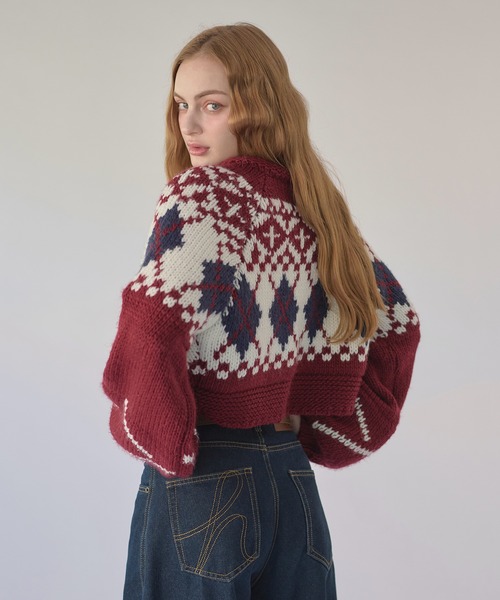hazyl（ヘイジル）の「Nordic knit cardigan / ノルディックニットカーディガン（カーディガン/ボレロ・レディース・ボルドー/ネイビー・フリー）」の5枚目の写真