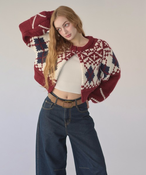 hazyl（ヘイジル）の「Nordic knit cardigan / ノルディックニットカーディガン（カーディガン/ボレロ・レディース・ボルドー/ネイビー・フリー）」の6枚目の写真