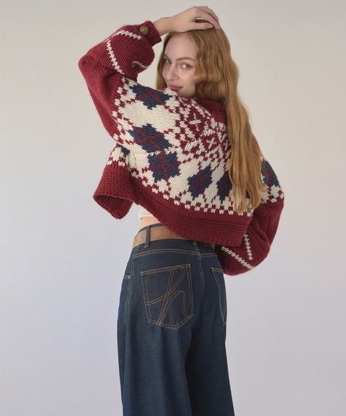 hazyl（ヘイジル）の「Nordic knit cardigan / ノルディックニットカーディガン（カーディガン/ボレロ・レディース・ボルドー/ネイビー・フリー）」の8枚目の写真