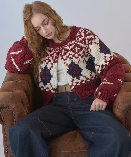 hazyl（ヘイジル）の「Nordic knit cardigan / ノルディックニットカーディガン（カーディガン/ボレロ・レディース・ボルドー/ネイビー・フリー）」の11枚目の写真