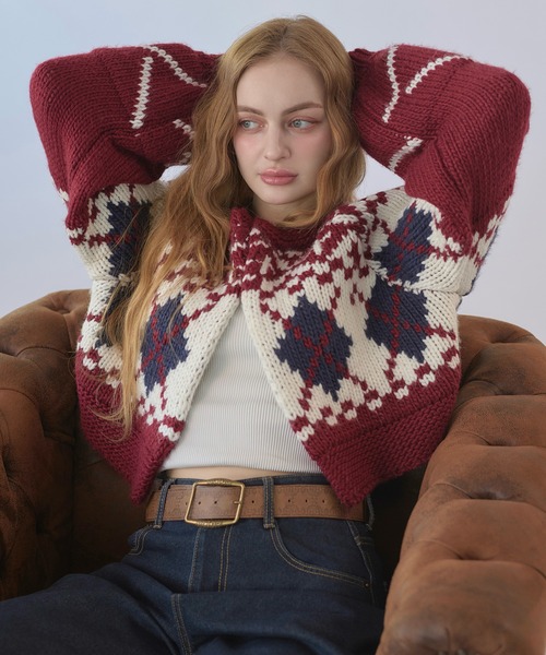 hazyl（ヘイジル）の「Nordic knit cardigan / ノルディックニットカーディガン（カーディガン/ボレロ・レディース・ボルドー/ネイビー・フリー）」の9枚目の写真