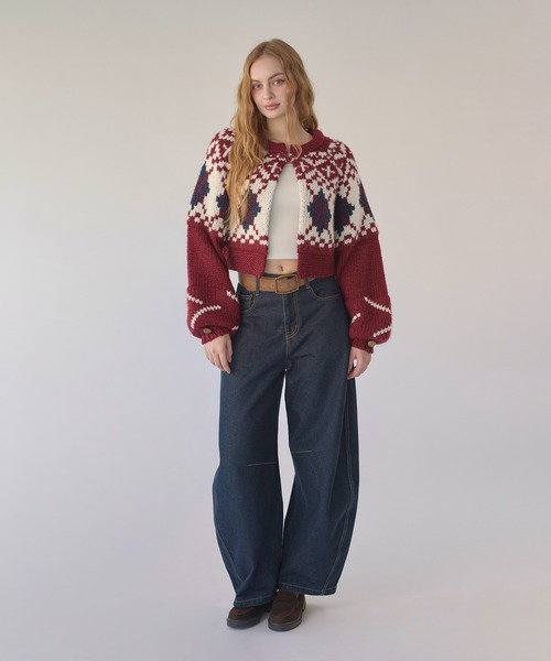 hazyl（ヘイジル）の「Nordic knit cardigan / ノルディックニットカーディガン（カーディガン/ボレロ・レディース・ボルドー/ネイビー・フリー）」の15枚目の写真