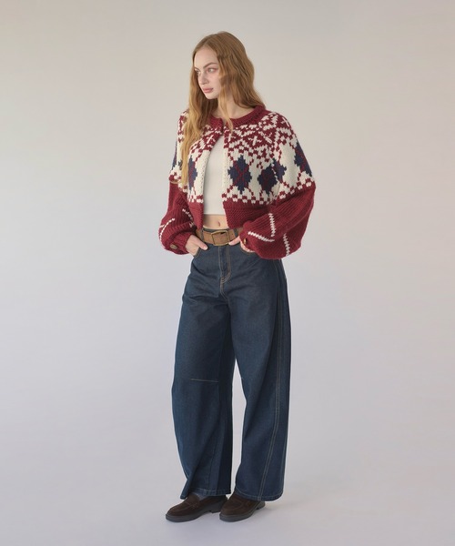 hazyl（ヘイジル）の「Nordic knit cardigan / ノルディックニットカーディガン（カーディガン/ボレロ・レディース・ボルドー/ネイビー・フリー）」の16枚目の写真