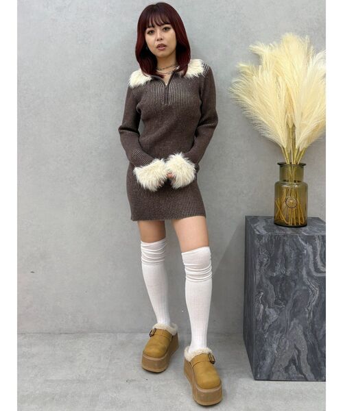 EVRIS（エヴリス）の「フェザーコンビニットミニワンピース（ワンピース・レディース・ブラック/ブルー/ブラウン・FREE）」の3枚目の写真