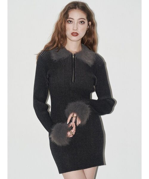 EVRIS（エヴリス）の「フェザーコンビニットミニワンピース（ワンピース・レディース・ブラック/ブルー/ブラウン・FREE）」の19枚目の写真