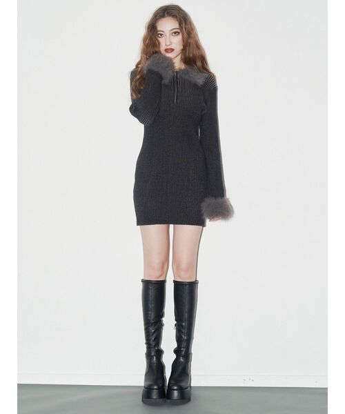 EVRIS（エヴリス）の「フェザーコンビニットミニワンピース（ワンピース・レディース・ブラック/ブルー/ブラウン・FREE）」の21枚目の写真