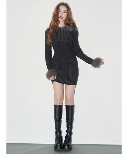 EVRIS（エヴリス）の「フェザーコンビニットミニワンピース（ワンピース・レディース・ブラック/ブルー/ブラウン・FREE）」の22枚目の写真