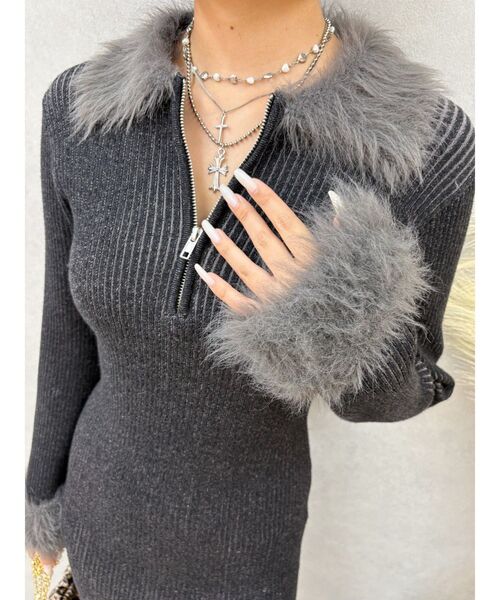 EVRIS（エヴリス）の「フェザーコンビニットミニワンピース（ワンピース・レディース・ブラック/ブルー/ブラウン・FREE）」の22枚目の写真