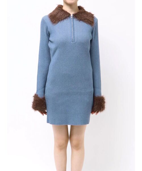 EVRIS（エヴリス）の「フェザーコンビニットミニワンピース（ワンピース・レディース・ブラック/ブルー/ブラウン・FREE）」の4枚目の写真